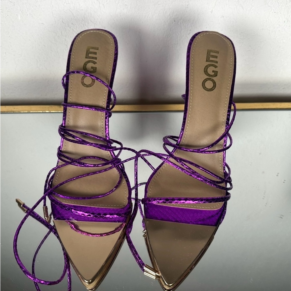 Metallic Purple Velvet Lace-Up Heels - Size 10 - Picture 4 of 4